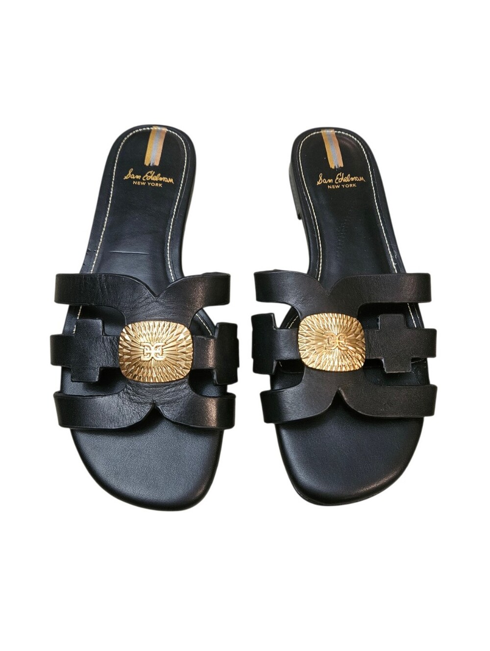 Sam Edelman Bay Radiant Sandals Slip-on Flat Black Leather Women 6.5